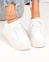 Pantofi casual dama piele naturala albi cu talpa groasa si inchidere sireturi PC207 3