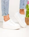 Pantofi casual dama piele naturala albi cu talpa groasa si inchidere sireturi PC207 2