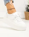 Pantofi casual dama piele naturala albi cu talpa groasa si varf rotund F001-772 3