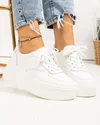 Pantofi casual dama piele naturala albi cu talpa groasa si varf rotund F001-772 4