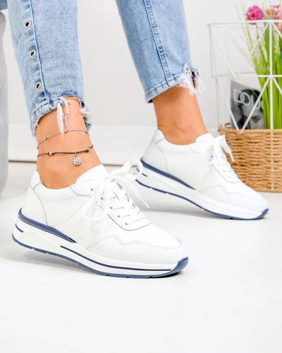 Pantofi Casual - Pantofi casual dama piele naturala albi  cu varf rotund F001-768