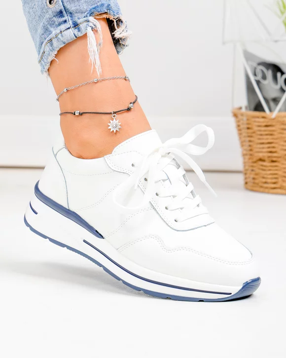Pantofi casual dama piele naturala albi  cu varf rotund F001-768