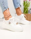 Pantofi casual dama piele naturala albi cu varf rotund si aplicatii F002-452 3