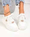 Pantofi casual dama piele naturala albi cu varf rotund si aplicatii F002-452 2