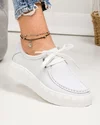Pantofi casual dama piele naturala albi cu varf rotund si inchidere sireturi F002-274 3