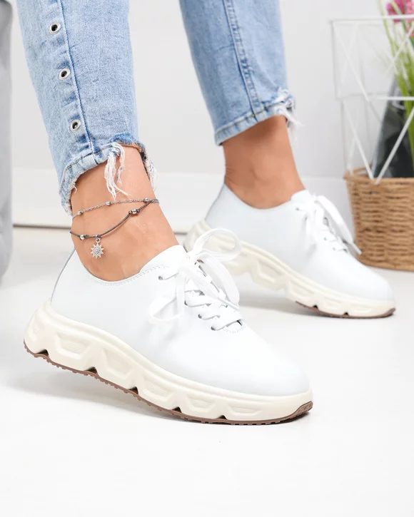 Pantofi casual dama piele naturala albi fara cusaturi F002-534