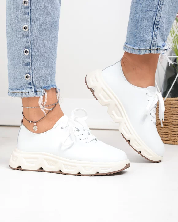 Pantofi Casual - Pantofi casual dama piele naturala albi fara cusaturi F002-534