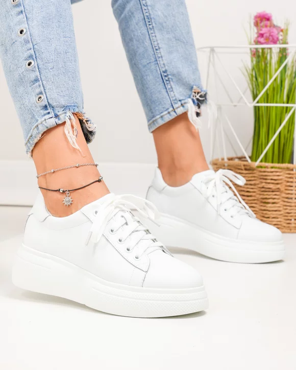 Pantofi casual dama piele naturala albi PC206