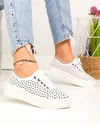 Pantofi casual dama piele naturala albi perforati cu inchidere sireturi JY3230 4