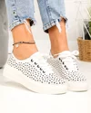 Pantofi casual dama piele naturala albi perforati cu inchidere sireturi JY3230 2