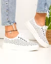 Pantofi casual dama piele naturala albi perforati cu inchidere sireturi JY3230 3