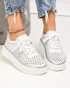 Pantofi casual dama piele naturala albi perforati cu inchidere sireturi T-5911 3
