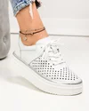 Pantofi casual dama piele naturala albi perforati cu inchidere sireturi T-5911 1