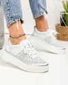Pantofi casual dama piele naturala albi perforati cu inchidere sireturi T-5911 4