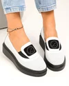 Pantofi casual dama piele naturala albi perforati cu inchidere slip-on JY3871 2