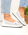 Pantofi casual dama piele naturala albi perforati cu inchidere slip-on si bareta decorativa JY3951 2