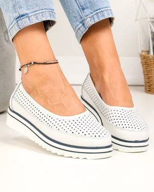Pantofi casual dama piele naturala albi perforati cu inchidere slip-on VK-F001-504