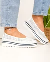 Pantofi casual dama piele naturala albi perforati cu inchidere slip-on VK-F001-504 2
