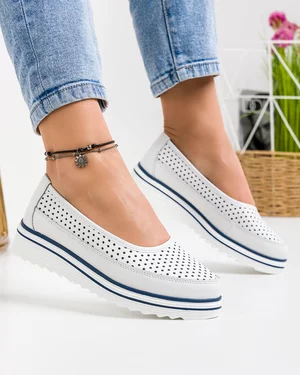 Pantofi casual dama piele naturala albi perforati cu inchidere slip-on VK-F001-504