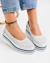 Pantofi casual dama piele naturala albi perforati cu inchidere slip-on VK-F001-504 1