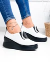 Pantofi casual dama piele naturala albi perforati cu talpa neagra T-6050H 4