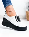 Pantofi casual dama piele naturala albi perforati cu talpa neagra T-6050H 2