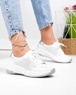 Pantofi Casual - Pantofi casual dama piele naturala albi perforati cu talpa usor flexibila T-2820
