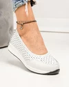 Pantofi casual dama piele naturala albi perforati cu varf rotund T-3026 2