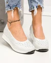 Pantofi casual dama piele naturala albi perforati cu varf rotund T-3026 3