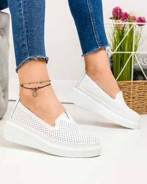 Pantofi casual dama piele naturala albi perforati JY3872
