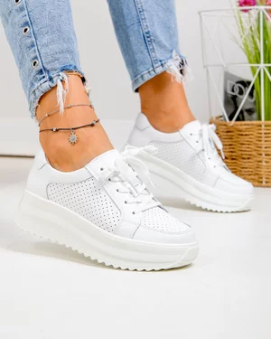 Pantofi casual dama piele naturala albi perforati T-2008
