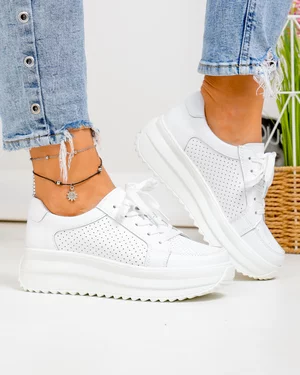 Pantofi Casual - Pantofi casual dama piele naturala albi perforati T-2008
