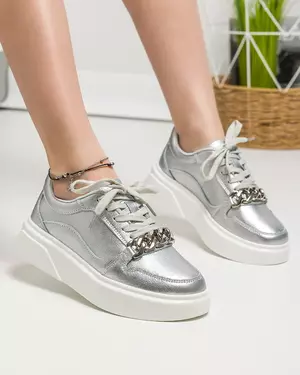 Pantofi casual dama piele naturala argintii AW2023-15-A