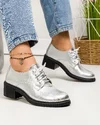 Pantofi casual dama piele naturala argintii cu inchidere sireturi PC836 3