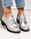 Pantofi casual dama piele naturala argintii cu inchidere sireturi PC836 4