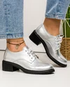 Pantofi casual dama piele naturala argintii cu inchidere sireturi PC836 2