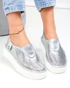 Pantofi casual dama piele naturala argintii cu insertie elastica T-9008 3