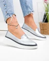 Pantofi casual dama piele naturala argintii cu perforatii si inchidere slip-on JY6701 2