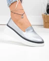 Pantofi casual dama piele naturala argintii cu perforatii si inchidere slip-on JY6701 3