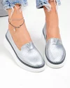 Pantofi casual dama piele naturala argintii cu perforatii si inchidere slip-on JY6701 1