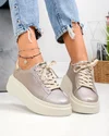 Pantofi casual dama piele naturala auriu cu sclipici si inchidere sireturi F002-426B 6