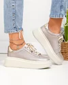 Pantofi casual dama piele naturala auriu cu sclipici si inchidere sireturi F002-426B 5