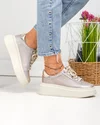 Pantofi casual dama piele naturala auriu cu sclipici si inchidere sireturi F002-426B 3