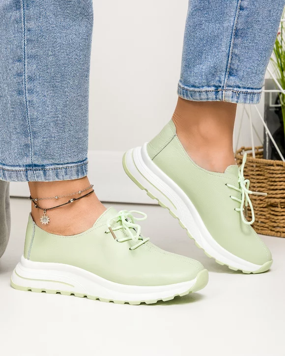 Pantofi casual dama piele naturala barila cu inchidere sireturi T-5931