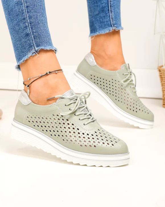 Pantofi casual dama piele naturala barilla cu inchidere sireturi si perforatii T-3054