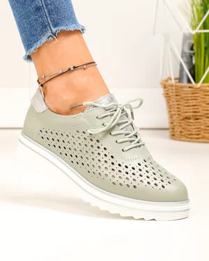Pantofi casual dama piele naturala barilla cu inchidere sireturi si perforatii T-3054