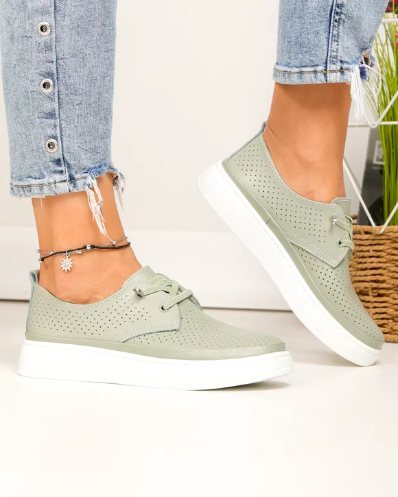 Pantofi casual dama piele naturala barilla perforati cu inchidere siret elastic T-9000