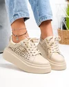 Pantofi casual dama piele naturala bej cu accesoriu lateral si model perforat T6043 4