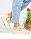 Pantofi casual dama piele naturala bej cu accesoriu lateral si model perforat T6043 3