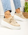 Pantofi casual dama piele naturala bej cu aplicatie metalica si talpa groasa T-8808 2